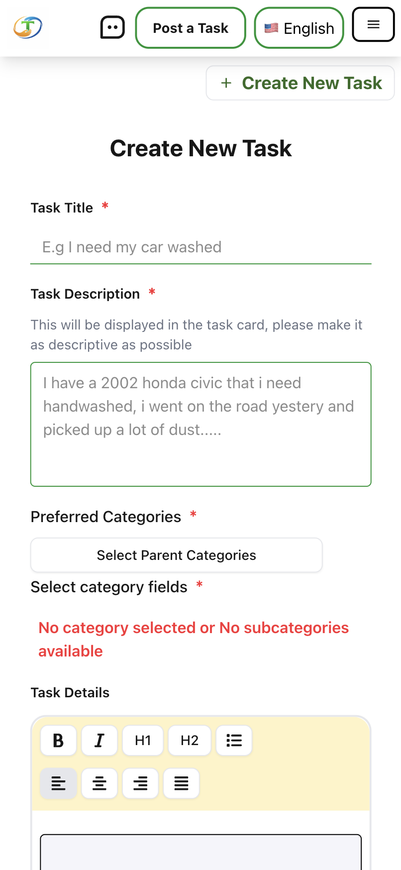 step-Fill the post a task form and submit to make your task available to helpers and service providers.