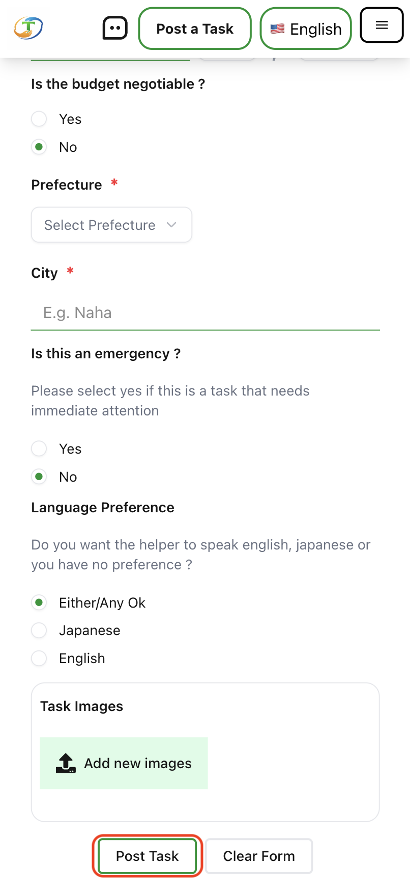 step-Fill the post a task form and submit to make your task available to helpers and service providers.