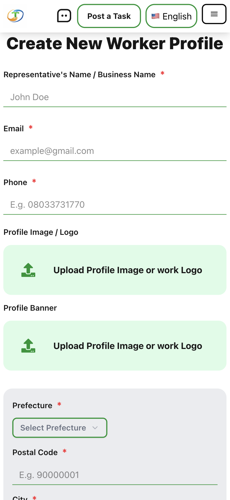 step-Fill in your business details if you are a have a business or just use your preferred helper indentification detials to make it easy for people to find you.